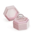 thumbnail image 2 of Velvet Double Slot Ring Holder Jewelry Box Antique Hexagon Geometric Ring Bearer Box for Premium Wedding Ceremony Proposal Engagement Ring boxes Photos Vintage Heirlooms Display (Pink), 2 of 7