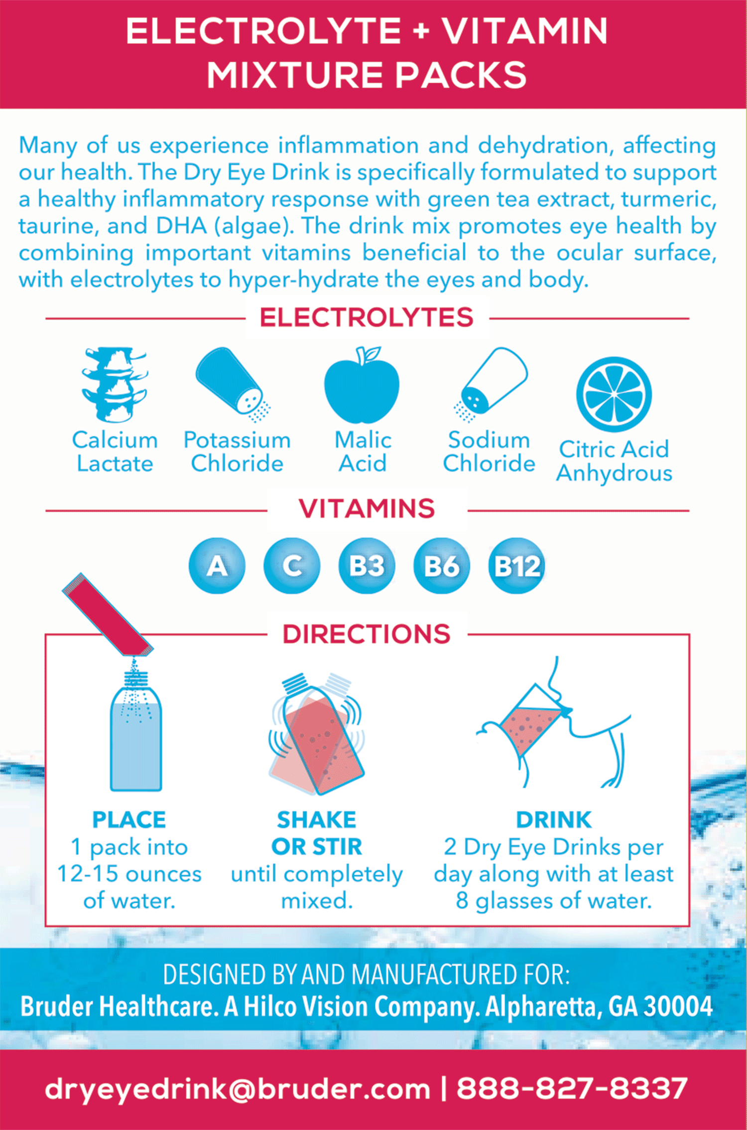 The Dry Eye Drink Hyper-Hydration Mixed Berries Electrolyte + Vitamin Mixture Packs 20 - 5 g Packs