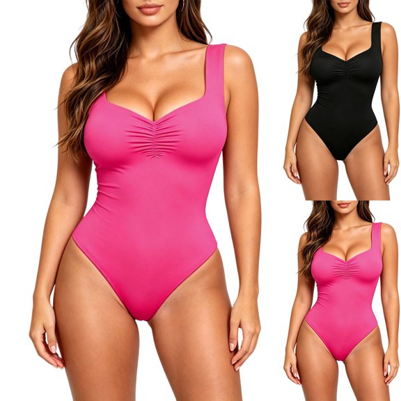 Idoravan Womens Bodysuits Fitted Summer V-Neck Jumpsuit with Wide Shoulder Straps Spicy Girl Tight Fitting Jumpsuit