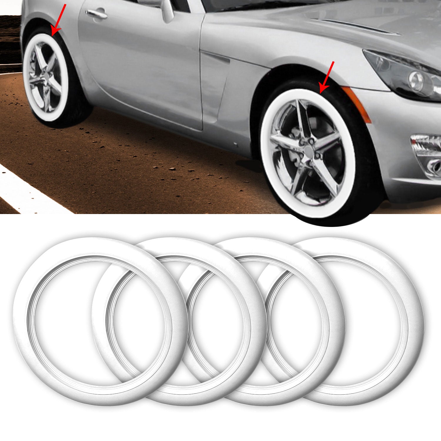 Portawalls White Wall Tire Insert 13" Rims Sidewall Set 4x