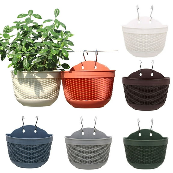 Wall and Railing Plastic Pots, Hanging Planters with S Hooks, Indoor and Outdoor Half Round Plant Holders for Fence, Balcony or Rails, Display Herb Gardens, Flowers or Plants