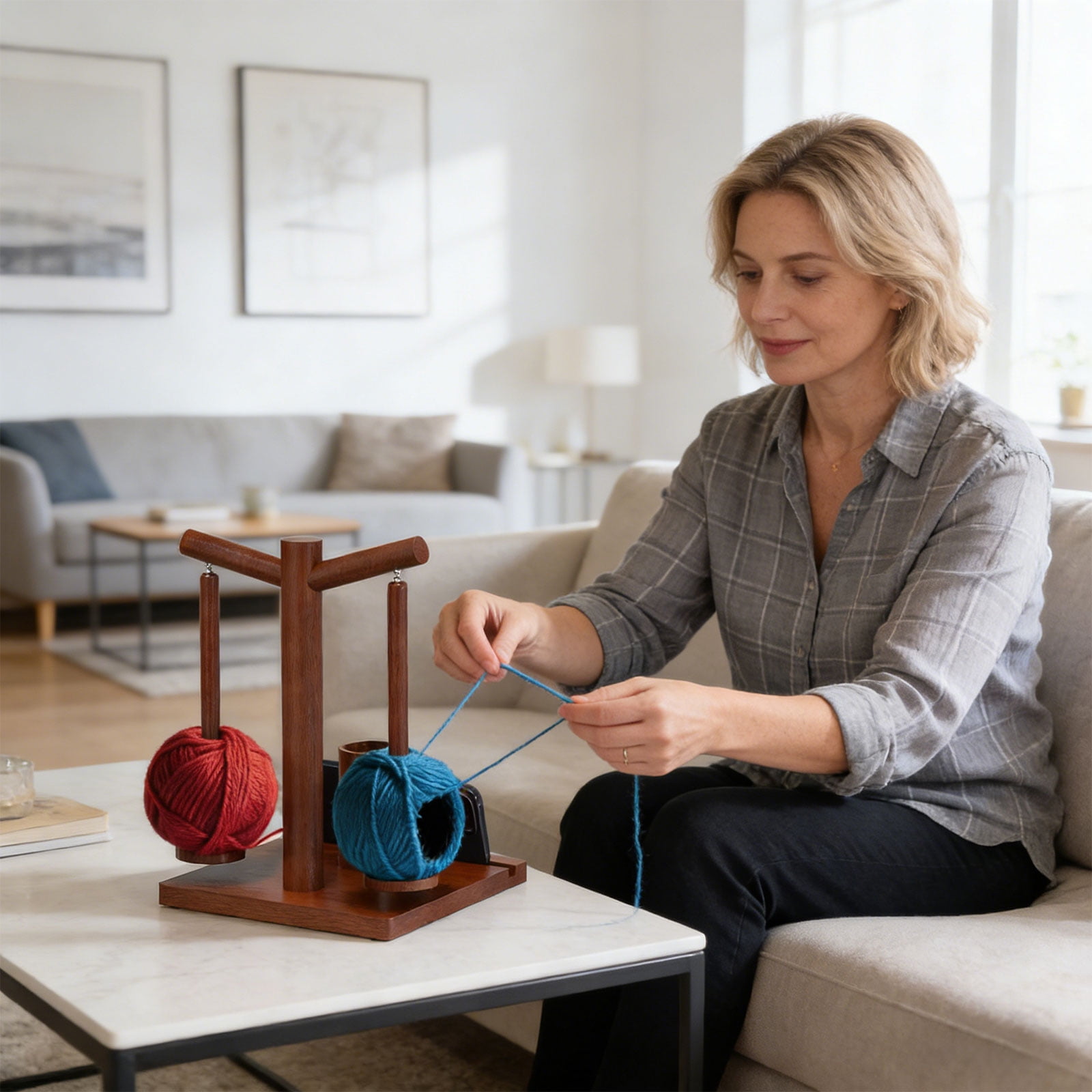 Yarn Dispenser Phone Stand Integrated Double Spindles Craft Organizers For Knitters And Crochet Enthusiasts