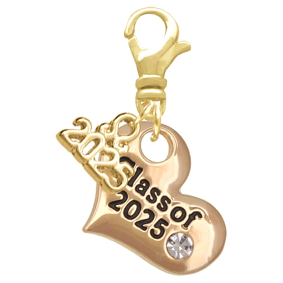 Delight Jewelry Gold-tone Class of 2025 Heart - Gold-tone Clip on Charm with Mini Year 2025