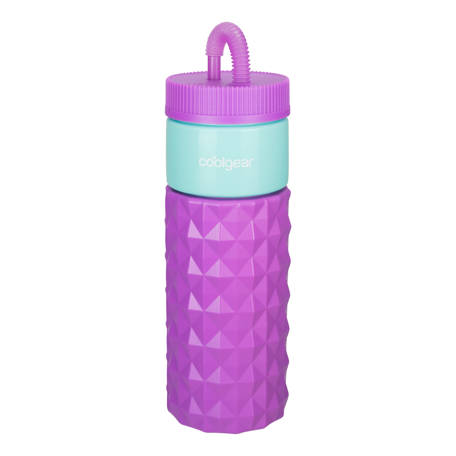 COOLGEAR GO GRIP 24oz 2-PackRetro Squishy Water Bottle | Cute Printed Design, Foam Grip, Resealable Bendy Straw | Dishwasher Safe - Summer Drinkware for Kids, Adults, Gifts - Bubble Teal & Prism