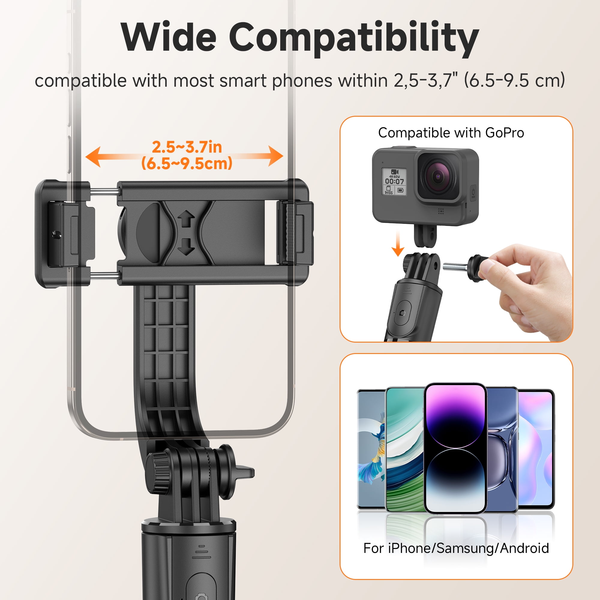 Portable Selfie Stick Tripod, 4 in 1 Extendable Phone Tripod Stand with Detachable Wireless Remote & Phone Holder 360°Rotating Mini Travel Tripod Compatible with iPhone 16/15/14 Pro Max/Android/Gopro