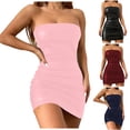 thumbnail image 2 of Women Sexy Strapless Bodycon PU Leather Ruched Latex Dress For Club Party, 2 of 9