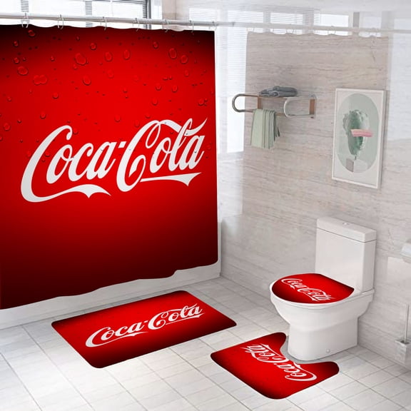 Cola Shower Curtain Bathroom 4 Pieces Set Toilet Lid Cover and Bath Mat, Non-Slip Rugs Durable and Waterproof, for Bathroom Decor Set, 72" x 72"