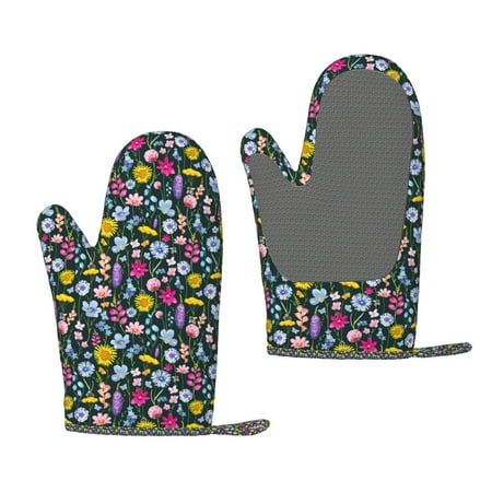 

Junzan Watercolor Meadow Flowers for Oven Mitts 2 Piece Set BBQ Gloves Grilling Gloves Heat Resistant Oven Gloves Kitchen Silicone Oven Mitts for Barbecue/Cooking/Baking