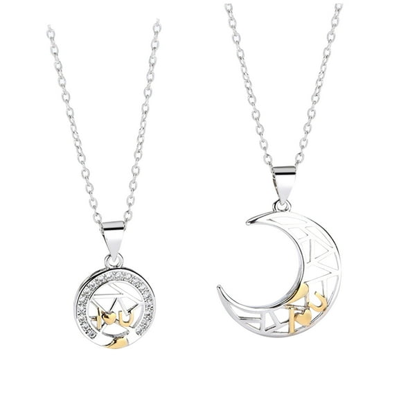 Pompotops Matching Necklace for Couples 2PCS Double Ring Necklace Crystal Jewelry Pendant Valentine's Day Gift Multicolor