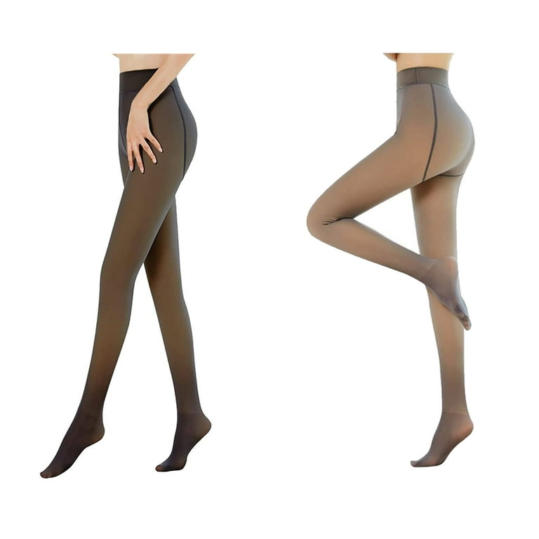 Fleece Lined Tights Women Fake Translucent Nude Tights Leggings Winter Warm  Plush Lined Elastic Tights (80g, Black A+B)