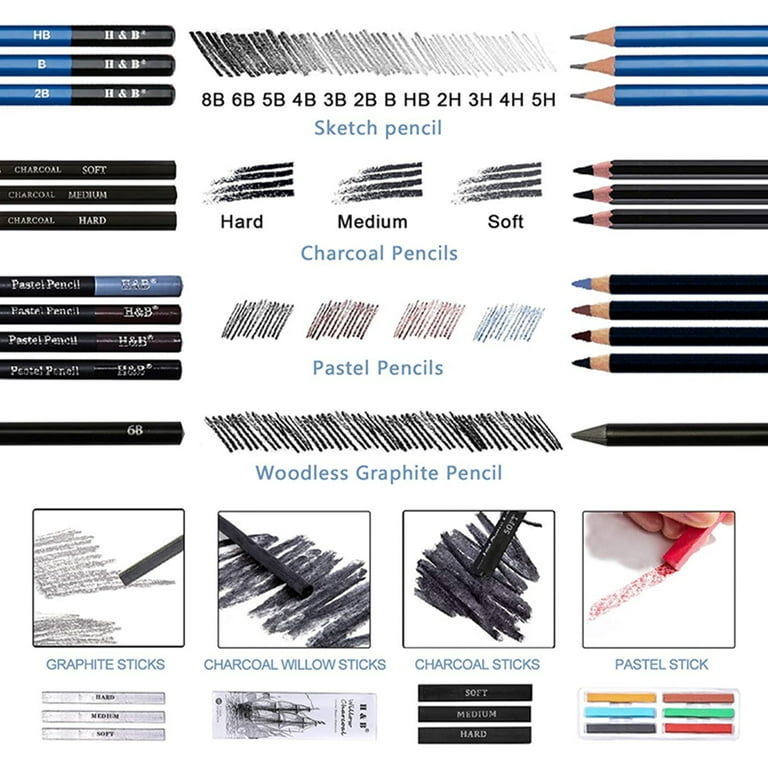 Handyman Crafts 50pcs Sketching Drawing Pencils Set Art Supplies | Sketch  pencils,Graphite,Charcoal,Sketch book,Drawing supplies | In Black Zipper