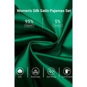 DAKIMOE Sleepwear Womens Silky Satin Pajamas Set Long Sleeve Nightwear Loungewear, Green, M