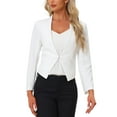 thumbnail image 1 of Blazer de oficina para mujeres sin cuello, chaqueta de traje casual de negocios, blazer corto en color crema blanco, 1 of 6