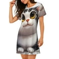 thumbnail image 2 of Uemuo Cute Cartoon Kitten Pattern Women’s Nightdress – Casual Sleep Shirt, Soft Relaxed Fit Short-Sleeved Cotton Sleepwear for Home, Bedtime, and Lounging, 2 of 6