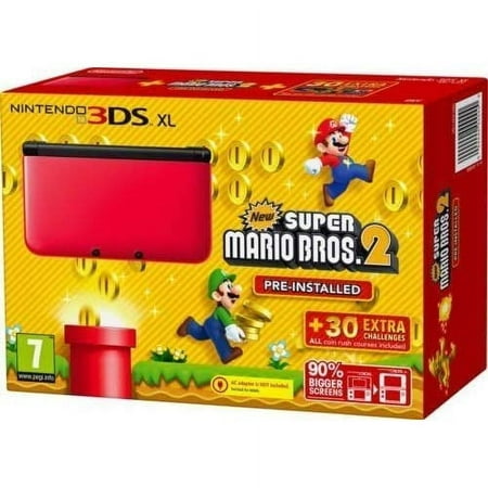 Restored Nintendo 3DS XL Red/black And Super Mario Brothers 2 Game Portable System (Refurbished)