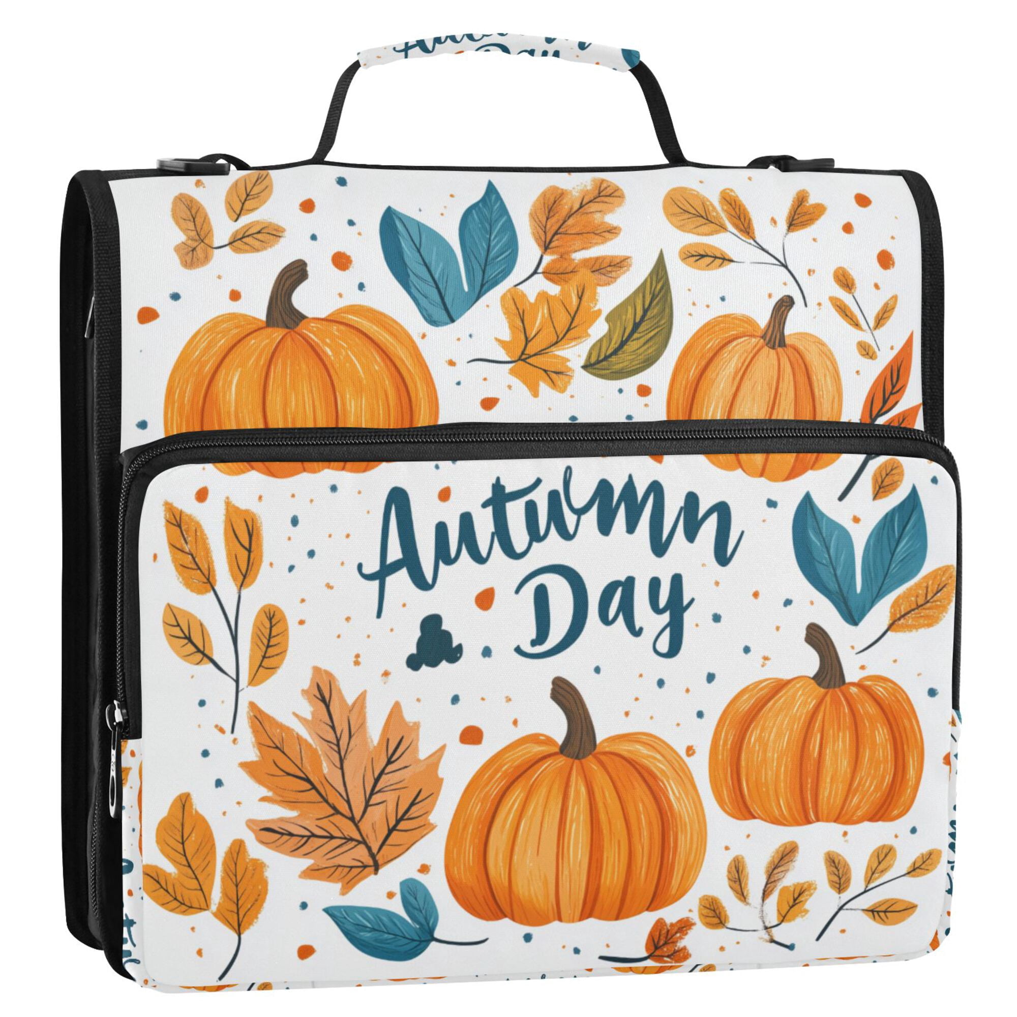 FORMRS Zipper Binder with Shoulder Strap 2-inch Ring 500 Sheet Capacity File Bag, Pumpkins Pattern