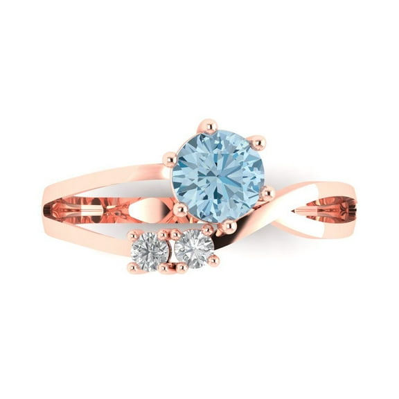 0.87 ct Round Cut Simulated Blue Diamond Three-Stone Engagement Ring for Women in 14K Rose Gold