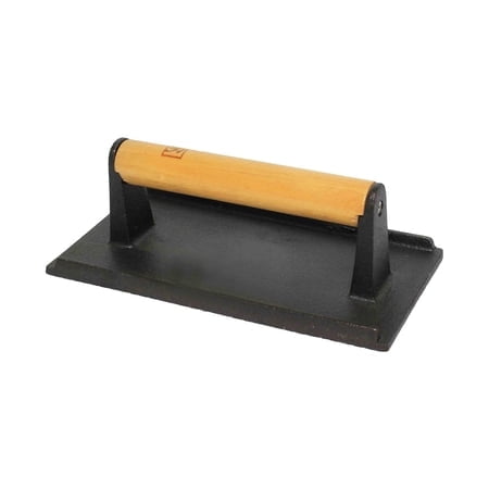 Thunder Group Steak Weight with Wood Handle, 4-1/8 by 8-1/4-Inch, Cast Iron