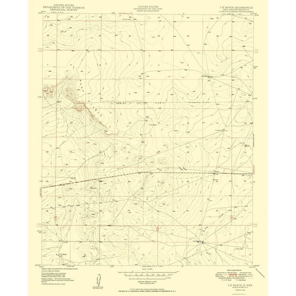 Topographical Map - LE Ranch Chaves County New Mexico Quad - USGS 1949 - 23 x 28.39 - Vintage Wall Art