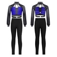 thumbnail image 6 of Zaldita Kids Girls Shiny Rhinestone Long Sleeve Dance Crop Top with Figure Skating Leggings Set Performance Dancewear Blue 16, 6 of 7