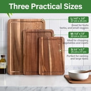 TJ POP Acacia Wood Cutting Board For Kitchen, Acacia Wooden Cutting Board Set of 3 with Juice Groove, Double-Sided Chopping Board Serving Board for Meat, Vegetables and Cheese
