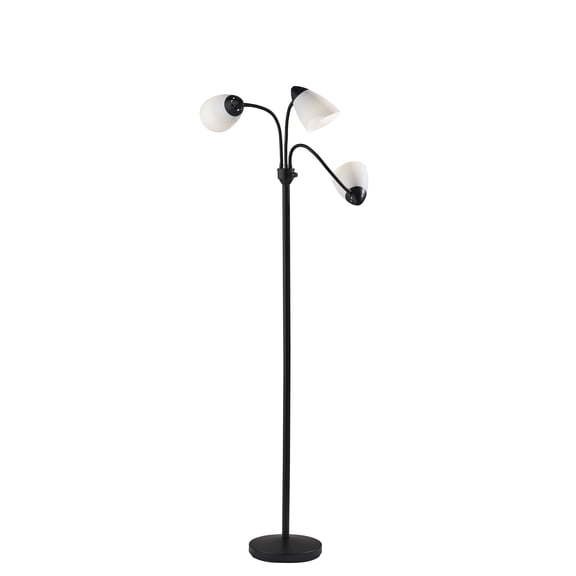 Mainstays 3-Head Adjustable Floor Lamp, Black with White Plastic Shades, 68 in