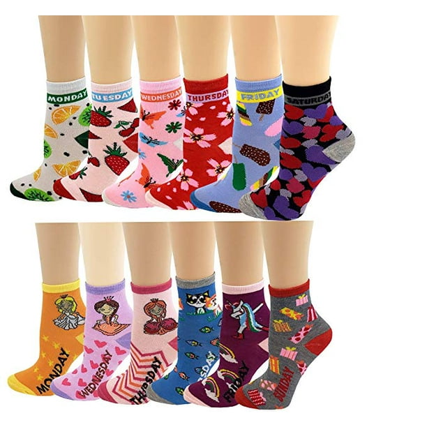 Ayla 12 Pairs Pack Kids Girls Colorful Creative Fun Novelty Design