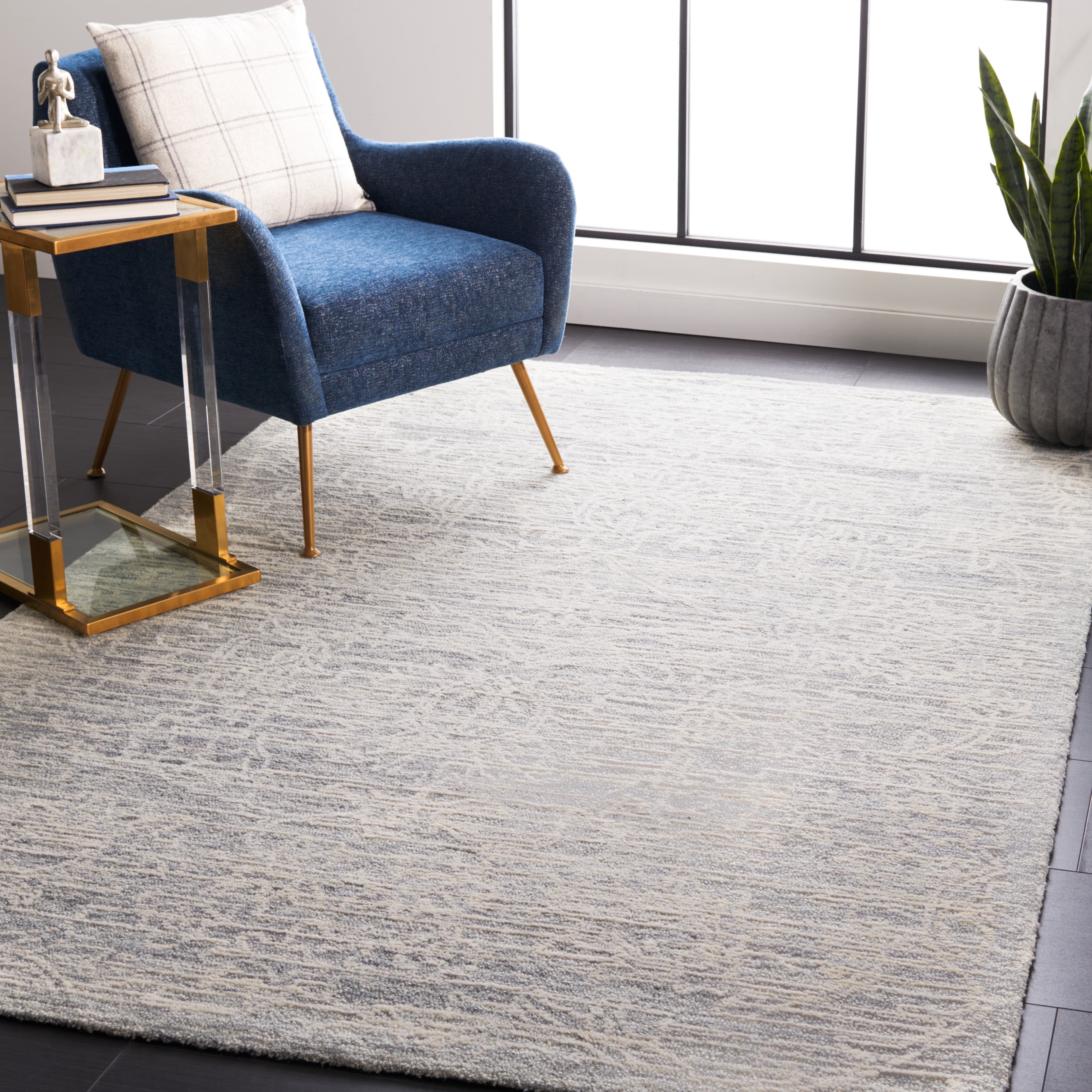 SAFAVIEH Roslyn Olivia Abstract Area Rug, Light Grey/Ivory, 4' x 6'