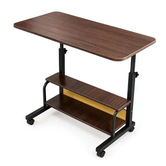 GARITIN Height Adjustable Standing Desk, Mobile Rolling Small Computer Desk with Storage Shelves for Home Office Bedroom