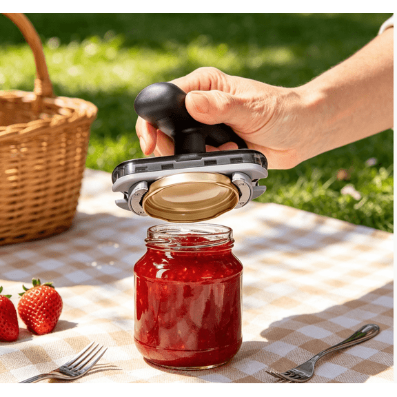 > Adjustable Labor‑Saving Jar Opener, Black Ergonomic Handle Multifunctional Bottle Lid Remover, Non‑Slip Gripper Tool for Seniors, Arthritis & Weak Hands