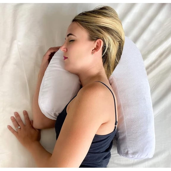 Side Sleeper Pillow with Ear Hole – Ergonomic J-Shaped Swan Pillow for Neck Support & Spine Alignment – Memory Foam Support for Pressure Relief – Perfect for Side Sleeping Adults – With Velvet Cover
