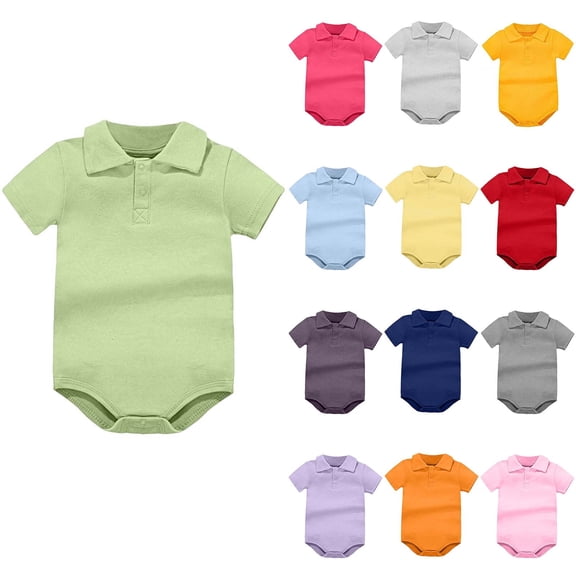 Busydd Baby Girl Romper 0-24 Months Casual Breathable Cotton Short Sleeve Baby Romper Solid Color Lapel Button Baby Boy Clothes 0-3 Months