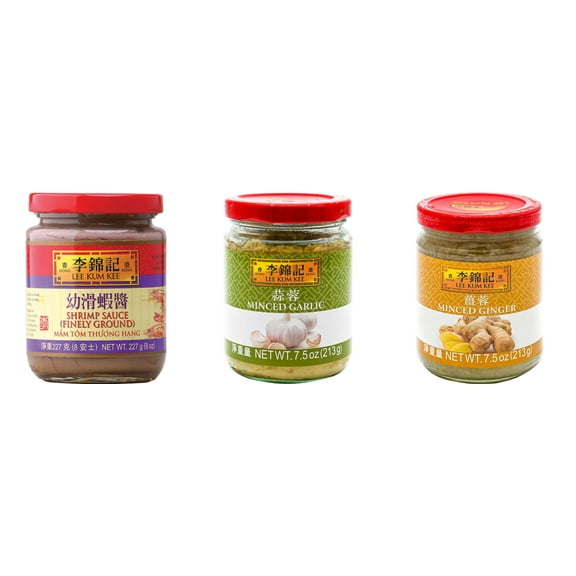 NineChef Brand Spoon Plus 3 Pack Lee Kum Kee Cooking Sauce, 3 Flavors(Finely Shrimp,Minced Garlic Sauce,Minced Ginger Sauce)
