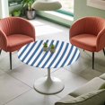 thumbnail image 4 of Blue and White Stripe Pattern Elastic Fitted Round Table Cover Simple Style Waterproof Outdoor Tablecloth for Holiday Party, Picnic, Patio & Dining Fits Tables Up to 45"-54", 4 of 8