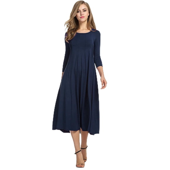 Zeagoo Women's Elegant Dress Round Neck 3/4 Sleeve Midi Dress Womens Casual A Line Dresses
