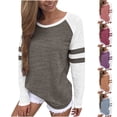 thumbnail image 1 of Sudadera con capucha de lino,Camiseta de manga larga a rayas para mujer, color block, cuello en V, 95 % poliéster, 5 % elastano, ropa informal, sopatenor, 1 of 8