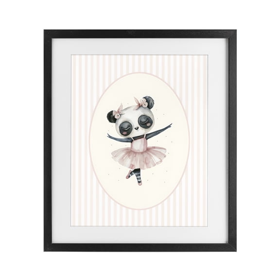 Stupell Industries Nursery Ballerina Panda Striped Black Framed Print Under Glass, design by LSR Design Studio