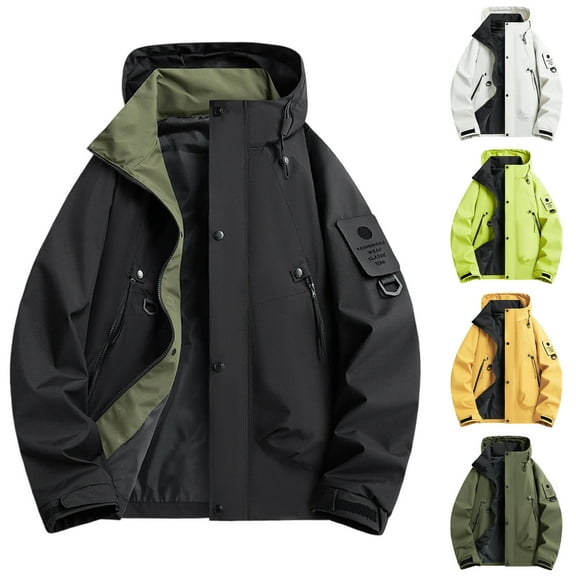 Fengqque Men's Hooded Windproof Waterproof Jacket Lightweight Rain Jacket Outdoor Casual Sportswear Yellow XS