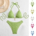 thumbnail image 2 of Qingpeng Textured Halter Bikini for Women 2 Piece Triangle Bikini Sets High Cut Bathing Suit Side Tie Swimsuits, 2 of 4