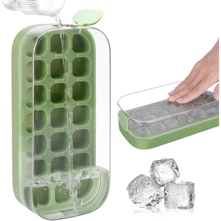 21-Pc Ice Cube Tray Set with Lid & Bin - One-Touch Silicone Mold, No-Touch Ice Release - Perfect for Cocktails, Parties & Everyday Drinks