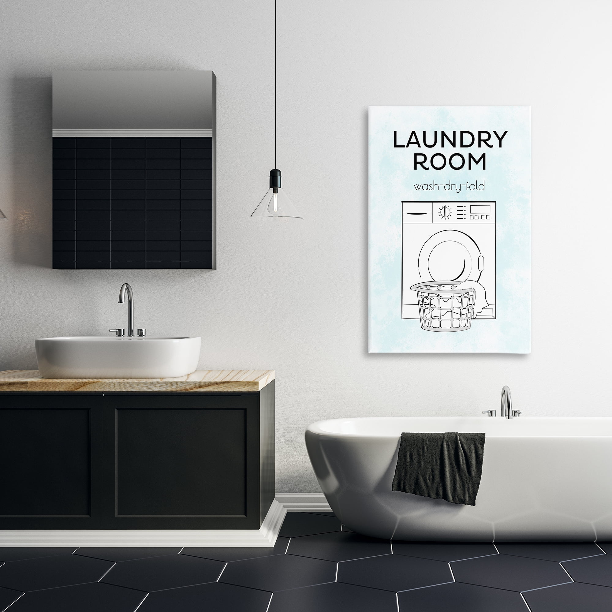 Stupell Industries Minimal Laundry Wash Dry Fold Bath & Laundry Painting Wrapped Canvas Art Print Wall Art, 24 x 36