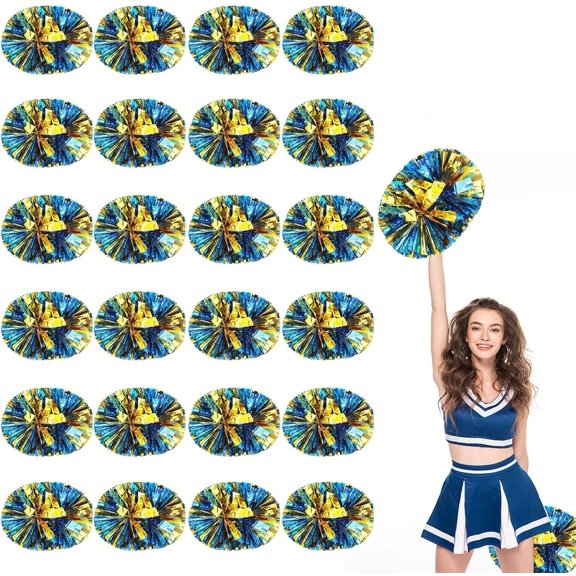 24 Pack pom poms Cheer,Handheld Cheer pom poms, Sports Cheer Plastic Pom Poms Cheerleading for Sports Team Spirit Cheering (Blue Gold)