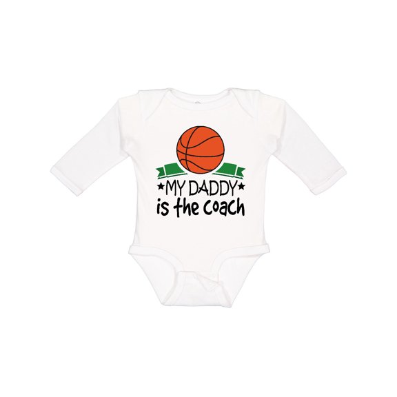 Inktastic Basketball My Daddy is the Coach Boys or Girls Long Sleeve Baby Bodysuit