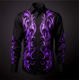 thumbnail image 1 of Camisa para hombre con diseño abstracto de arte colorido y bloques de color para uso diario, otoño e invierno, manga larga con puños, color morado, 2024, 1 of 6