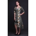 thumbnail image 2 of Bimba Cotton Gray Leaves & Flower Floral Women s V Neck Asymmetrical Pocket ShiftÂ&nbsp;DressÂ&nbsp;Short Sleeve MidiÂ&nbsp;Dress-Small, 2 of 4
