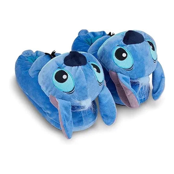 Disney Women’s Lilo and Stitch Slippers, 3D Plush Big Face Stitch Indoor Slippers Blue - 7/8