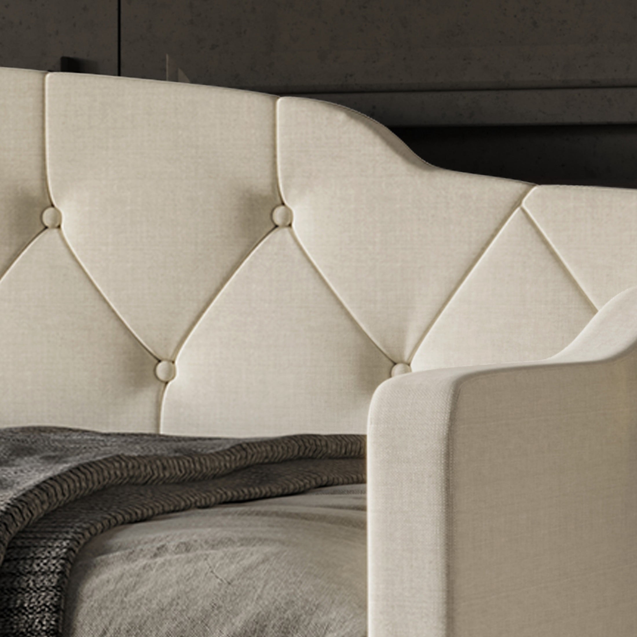 Castle Place Upholstered Button Tufted Twin Daybed, WarmGrey