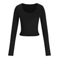 thumbnail image 4 of Timegard Going out Tops for Women Scoop Neck Long Sleeve Slim Tee Undershirts Casual Comfy Crop Tops, 4 of 7