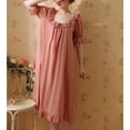 thumbnail image 4 of SWSMCLT Women's Cotton Pajamas Princess Pjs Cute Thin Bow Ruffle Comfy Spaghetti Strap Loungewear Short Sleeve Long Summer Orange Large, 4 of 4
