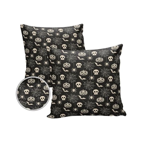 Pack of 2 Outdoor Pillow Covers, Happy Halloween Skulls and Cobwebs Waterproof Square Throw Pillowcase Cushion Decorative Pillow Covers for Couch Patio Tent, 16x16 in